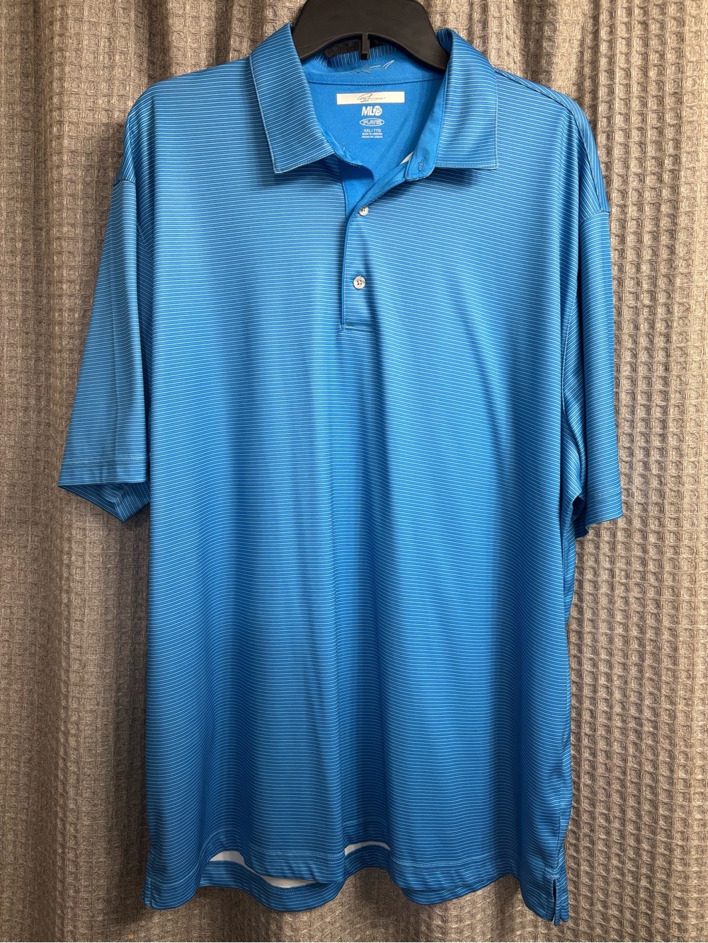 Greg Norman ML75 Golf Polo Men’s XXL Blue Micro Stripe Short Sleeve Performance